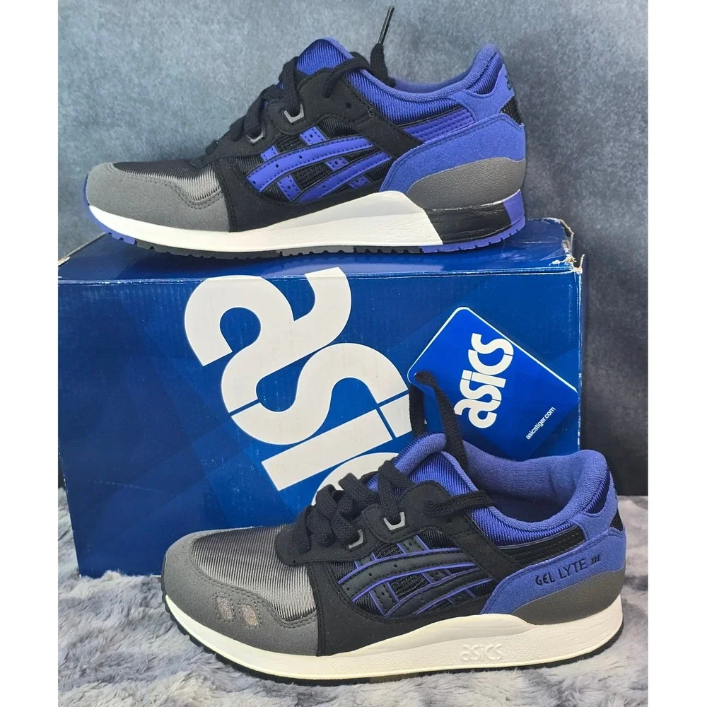 NWB Asics Gel-Lyte III GS Black Blue Grey Retro Runner Kids Size 4.5Y